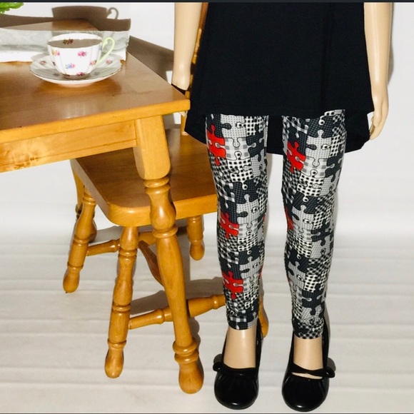 Small NEW Girls Puzzle Leggings Kids Soft Yoga Pants - Picture 4 of 5